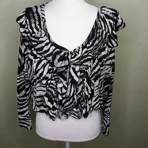 😻 4/$25 Ruffled Front Animal Print Waist Length Blouse NWT